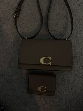 Leather Crossbody Bag with Matching Wallet - Brown